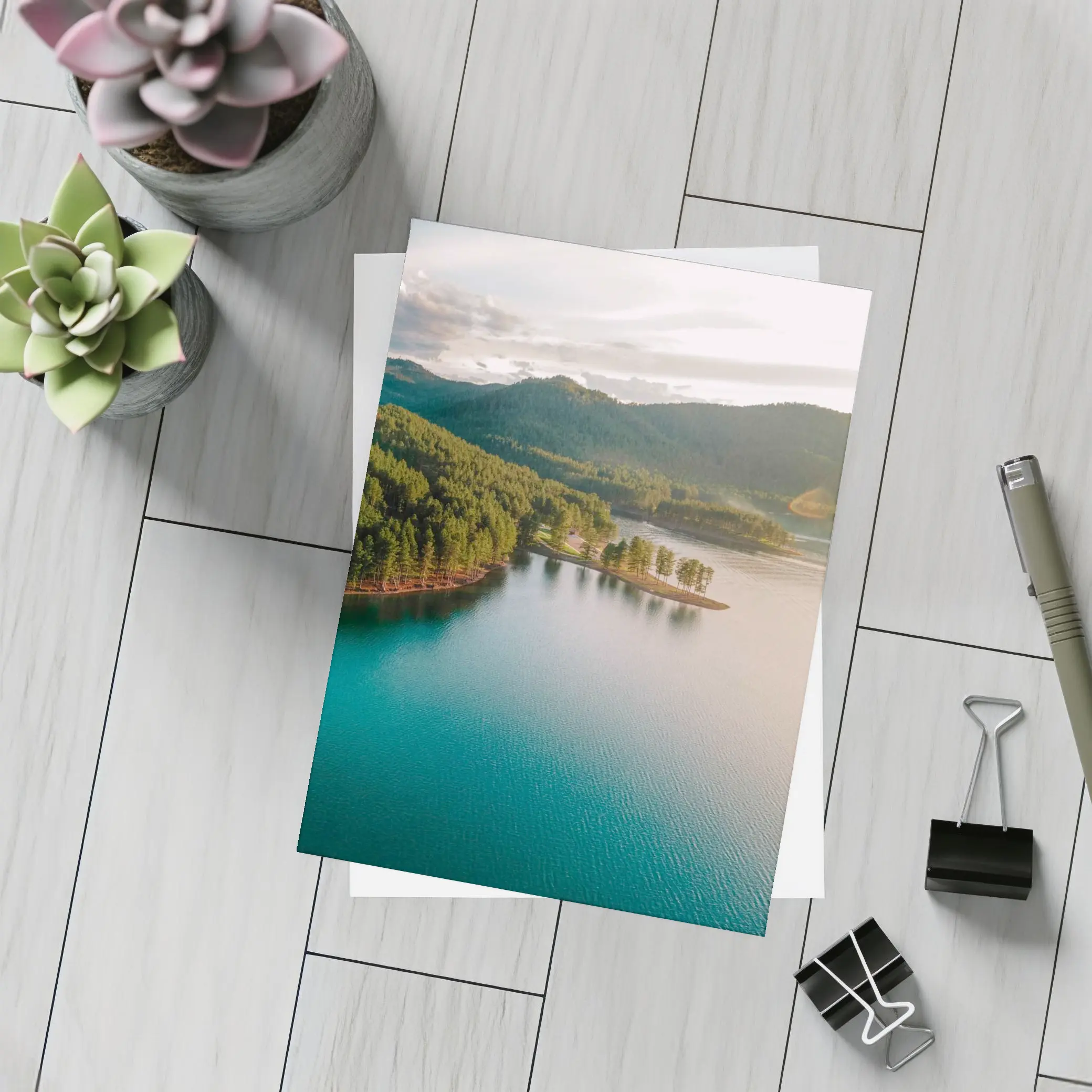 Aerial Teal Lake Forest Mountains Landscape View – Postcards
