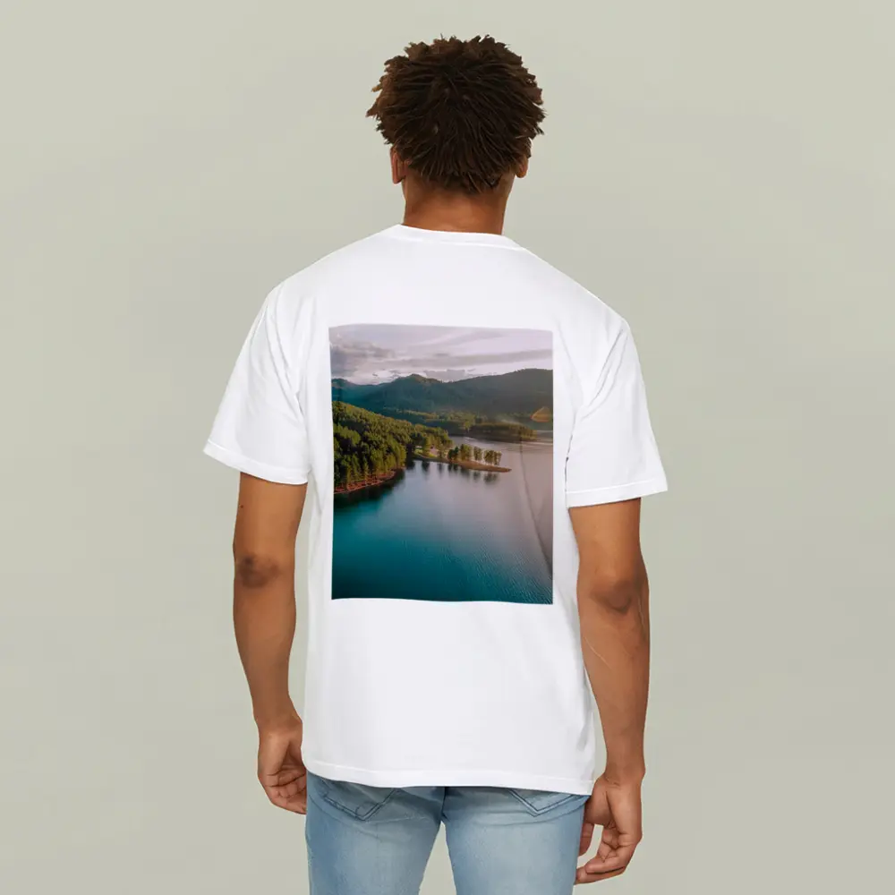 Aerial Teal Lake Forest Mountains Landscape View – T-Shirts