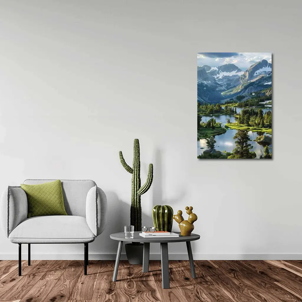 Alpine Lake Valley Snow Capped Mountains – Wall Art