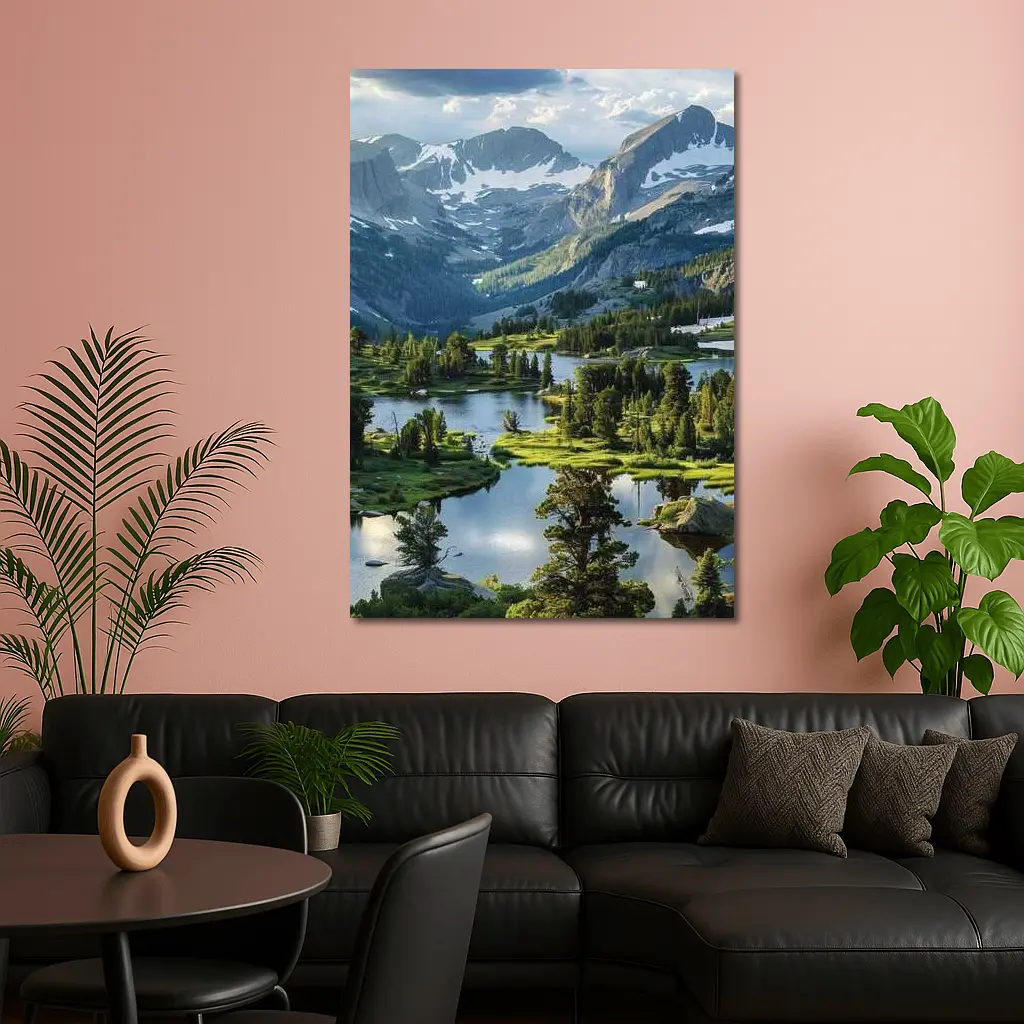 Alpine Lake Valley Snow Capped Mountains – Wall Art