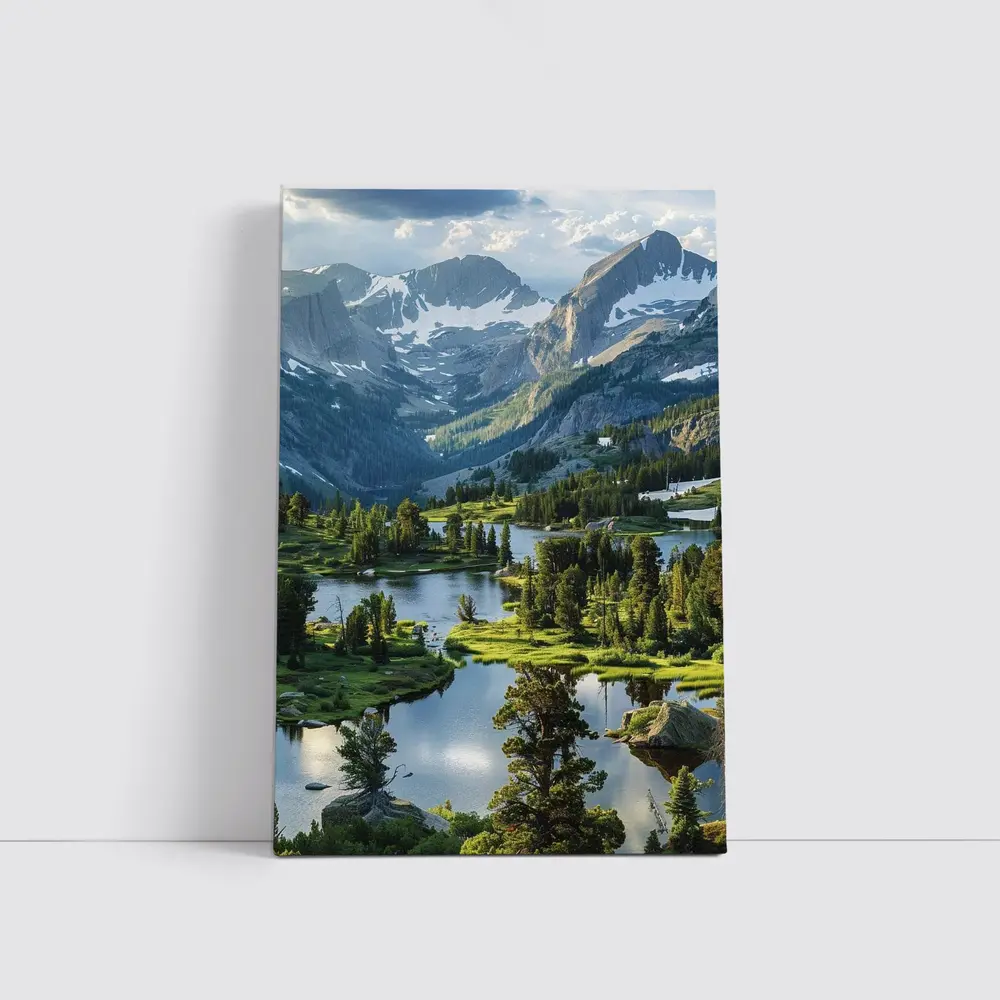 Alpine Lake Valley Snow Capped Mountains – Wall Art