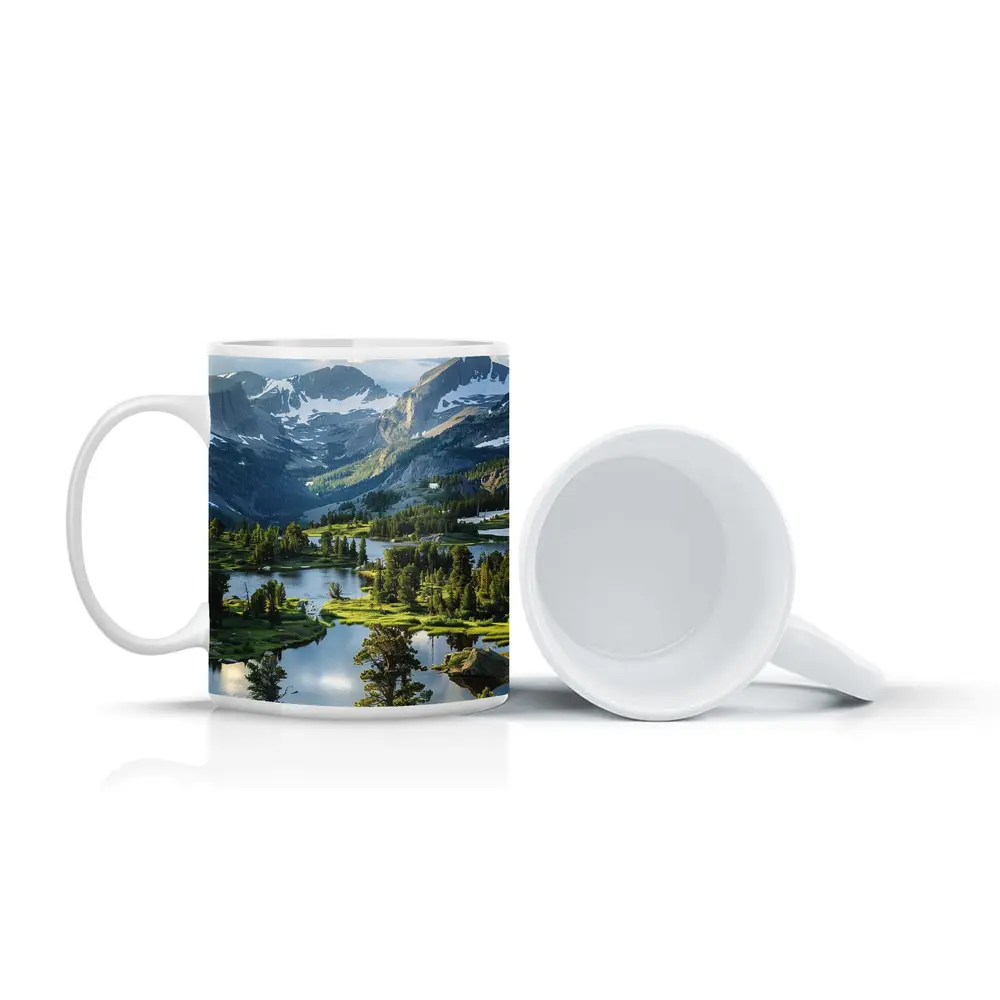 Alpine Lake Valley Snow Capped Mountains – Mugs