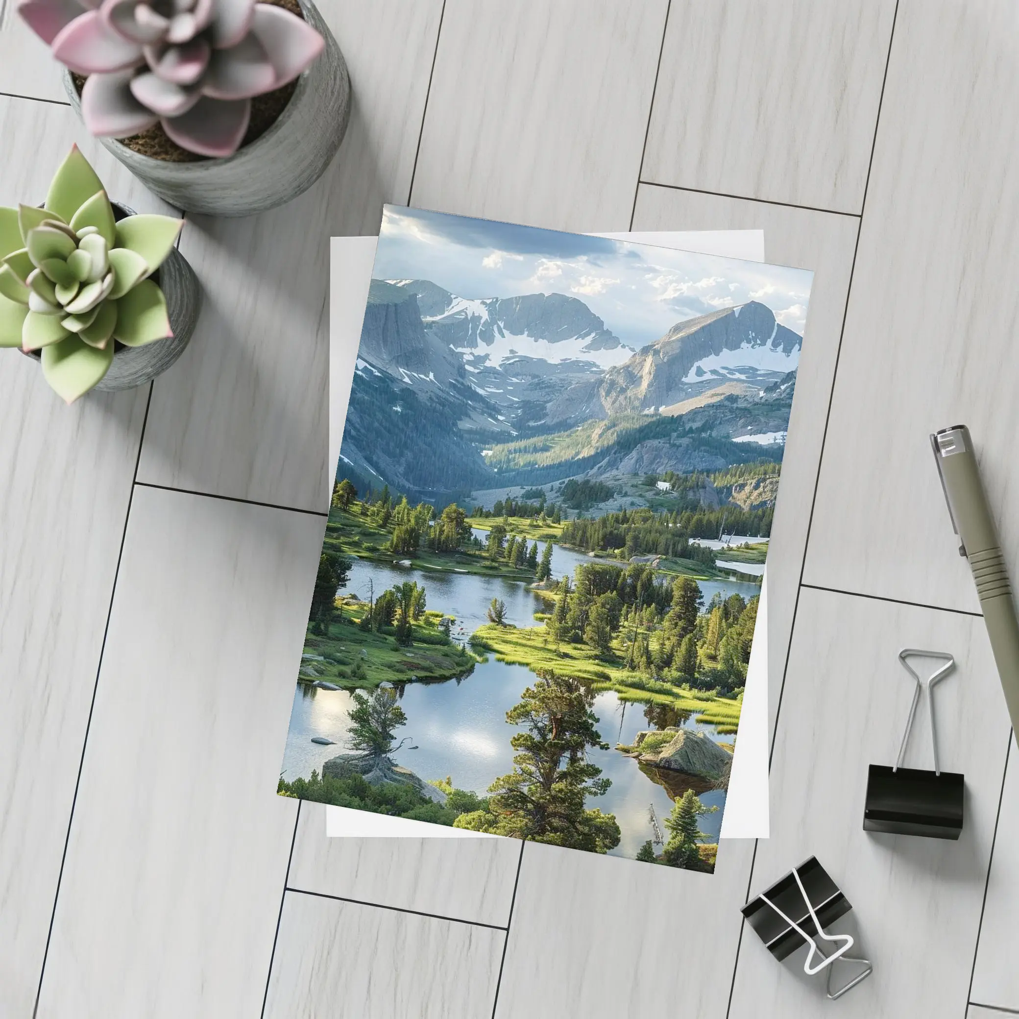 Alpine Lake Valley Snow Capped Mountains – Postcards