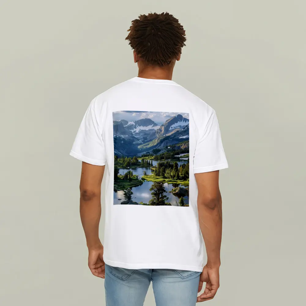 Alpine Lake Valley Snow Capped Mountains – T-Shirts