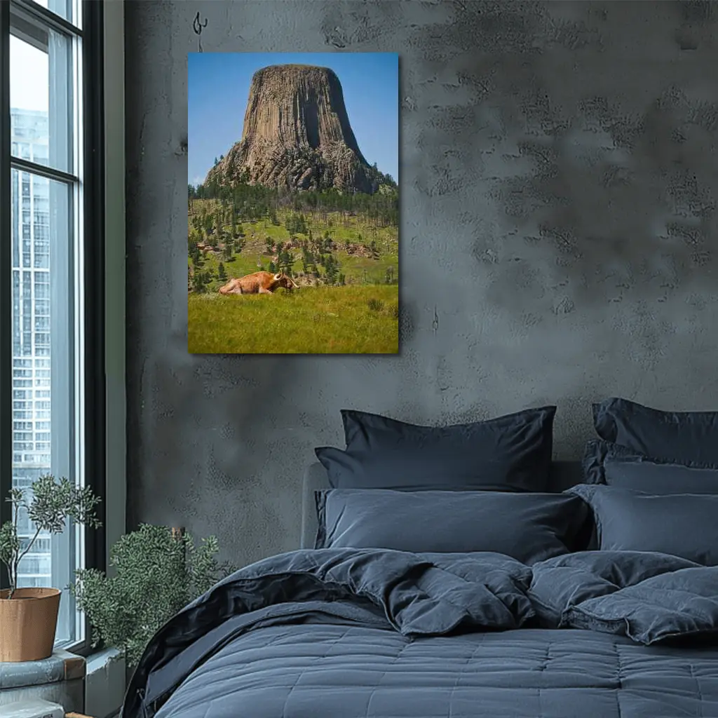 Longhorn Bull Resting at Devils Tower Wyoming – Wall Art