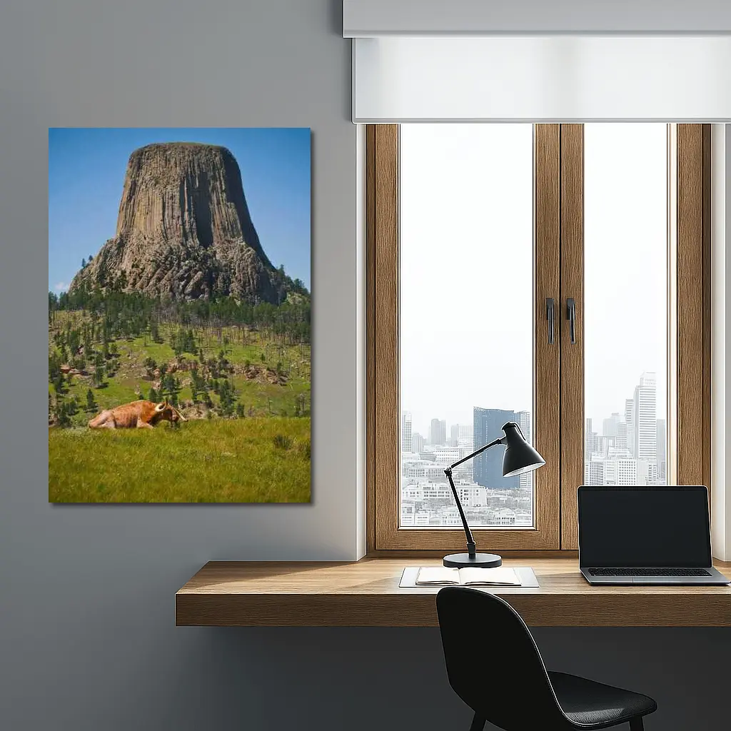 Longhorn Bull Resting at Devils Tower Wyoming – Wall Art