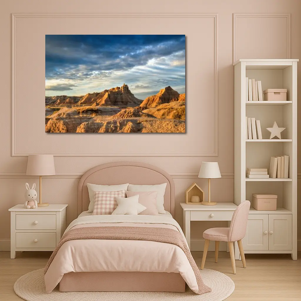 Badlands National Park Rocky Formations Dramatic Sky – Wall Art