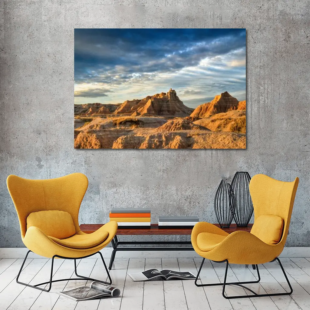 Badlands National Park Rocky Formations Dramatic Sky – Wall Art