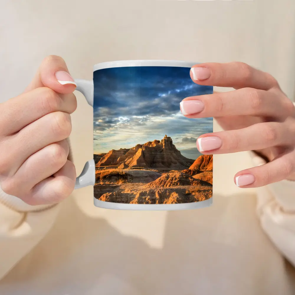 Badlands National Park Rocky Formations Dramatic Sky – Mugs