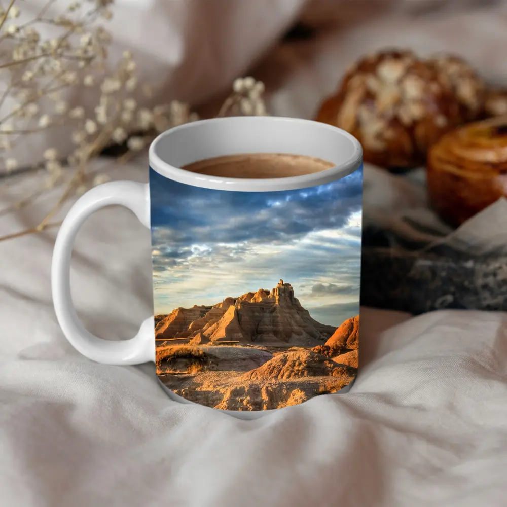 Badlands National Park Rocky Formations Dramatic Sky – Mugs