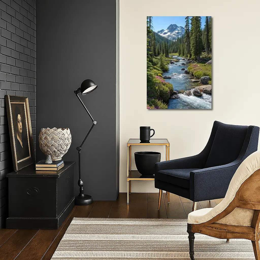 Mountain Stream Rocky Alpine Forest Landscape – Wall Art