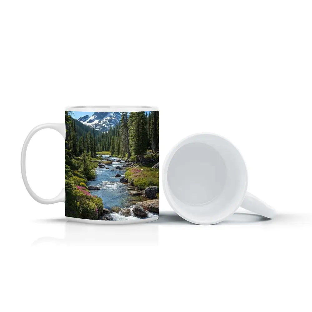 Mountain Stream Rocky Alpine Forest Landscape – Mugs
