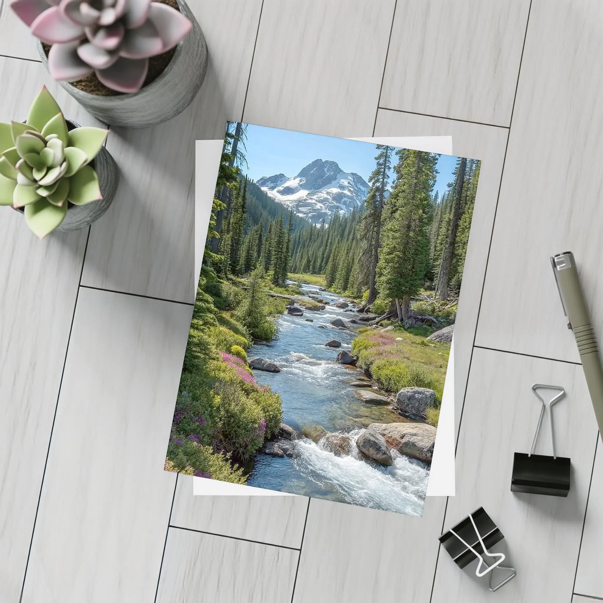 Mountain Stream Rocky Alpine Forest Landscape – Postcards