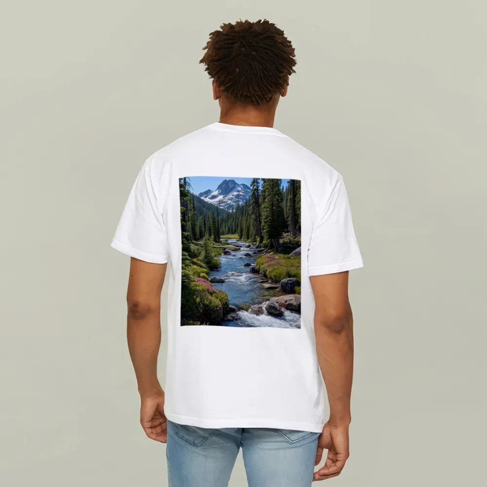 Mountain Stream Rocky Alpine Forest Landscape – T-Shirts