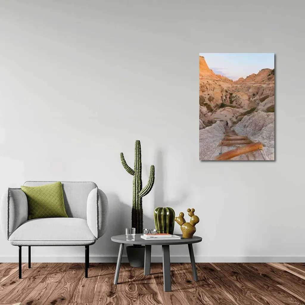 Badlands Canyon Hiker Wooden Ladder Desert – Wall Art