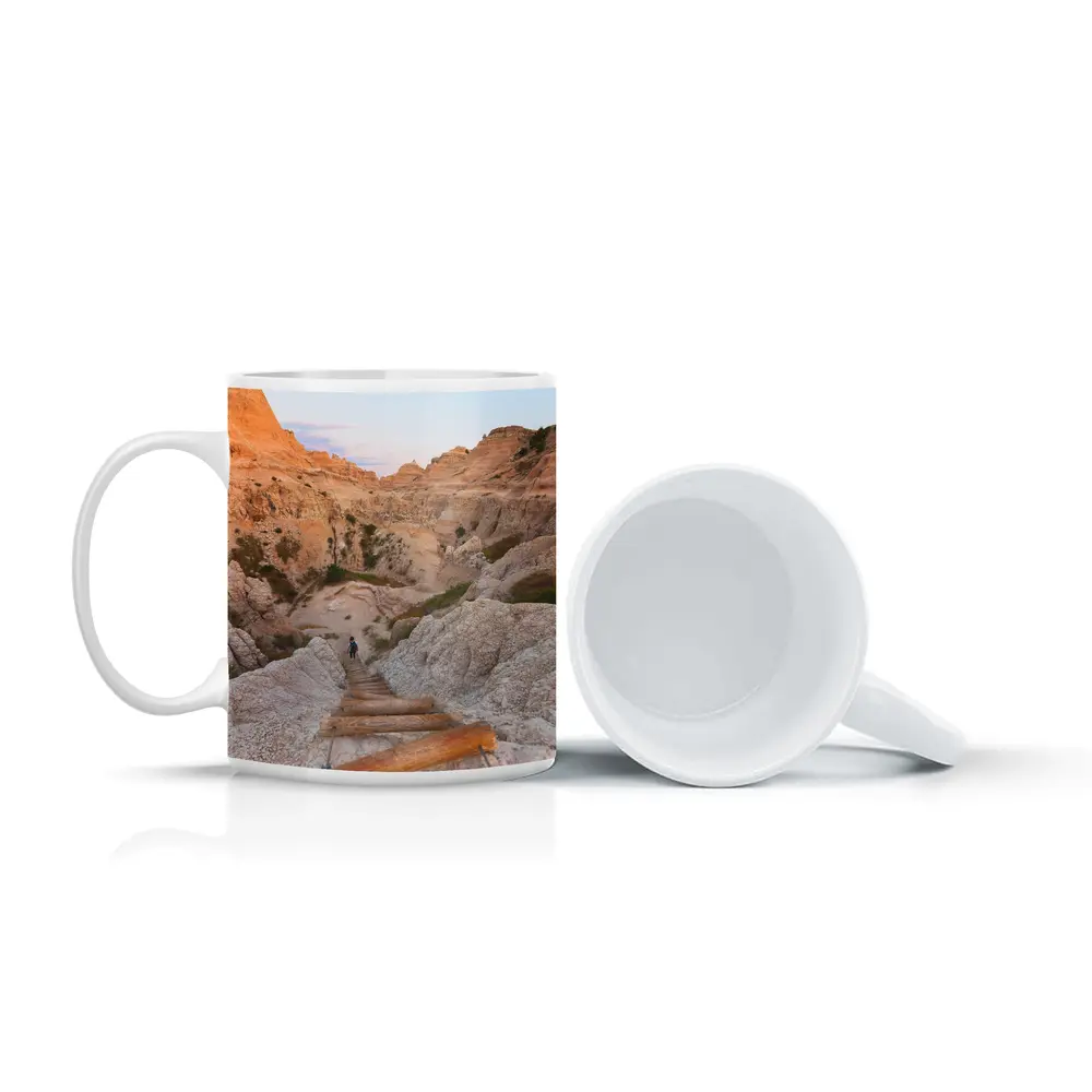 Badlands Canyon Hiker Wooden Ladder Desert – Mugs
