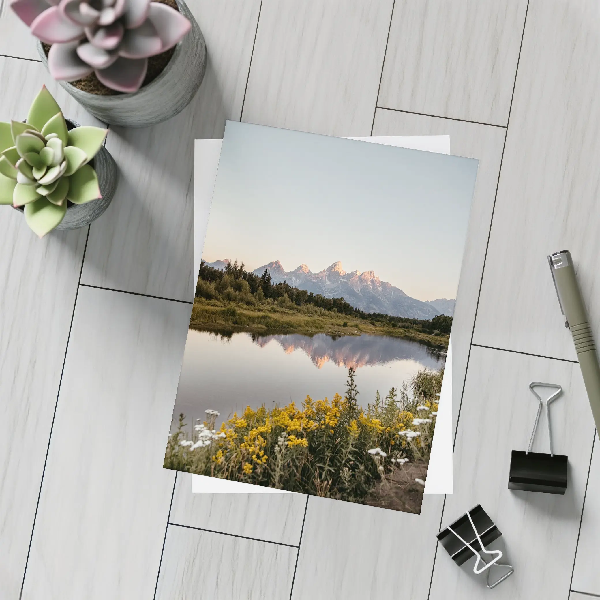 Grand Teton Mountains Reflected in Calm Lake – Postcards