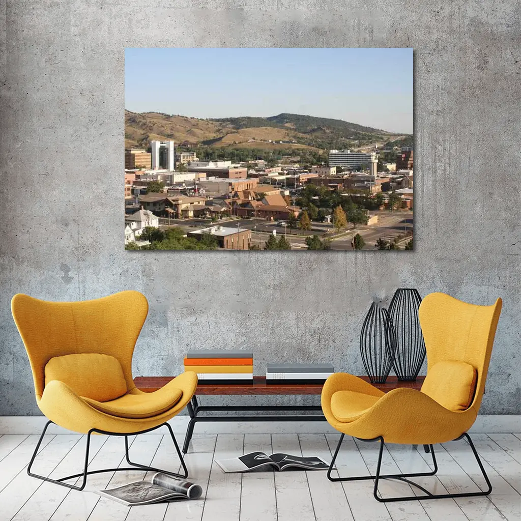 Rapid City Downtown Skyline Hills Aerial View – Wall Art