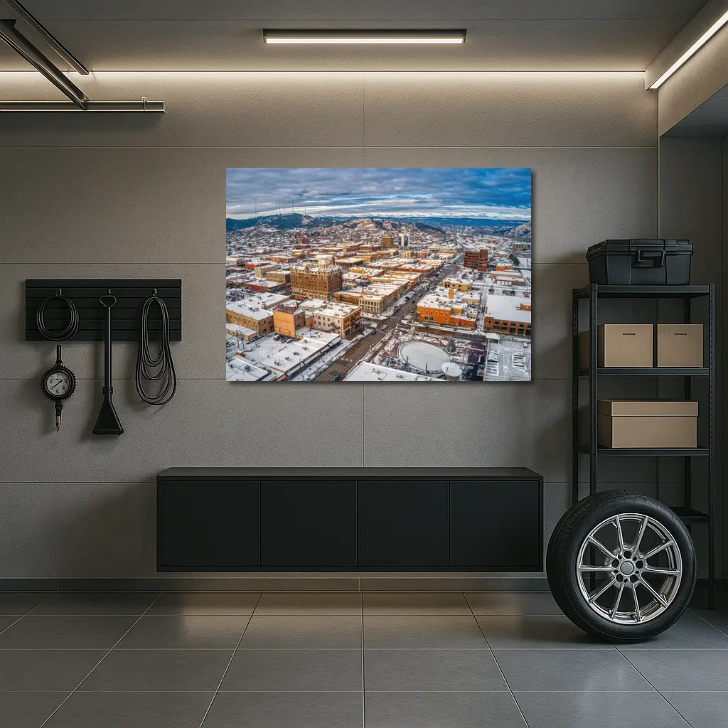 Rapid City Downtown Aerial Winter Snow View – Wall Art