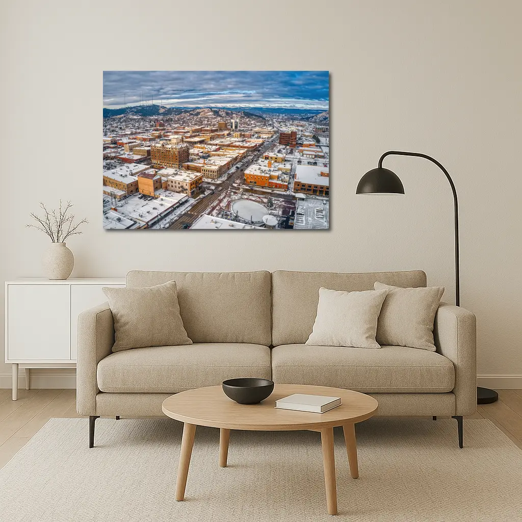 Rapid City Downtown Aerial Winter Snow View – Wall Art