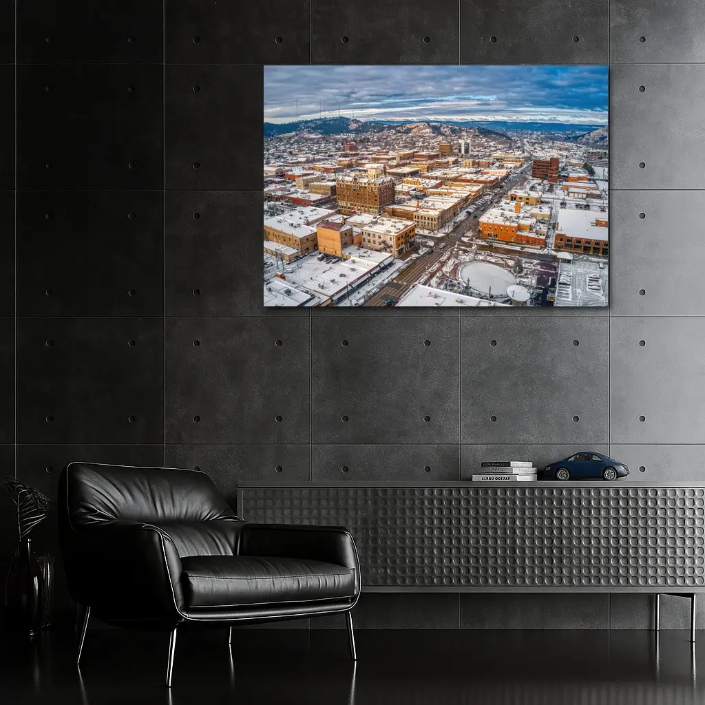 Rapid City Downtown Aerial Winter Snow View – Wall Art