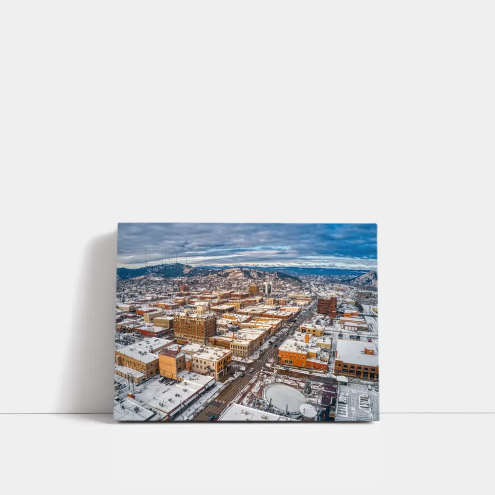 Rapid City Downtown Aerial Winter Snow View – Wall Art
