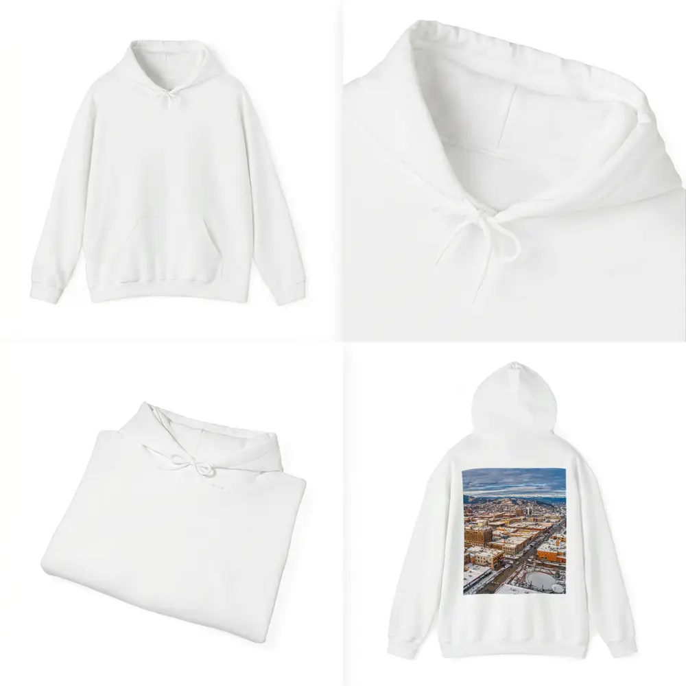 Rapid City Downtown Aerial Winter Snow View – Hoodies