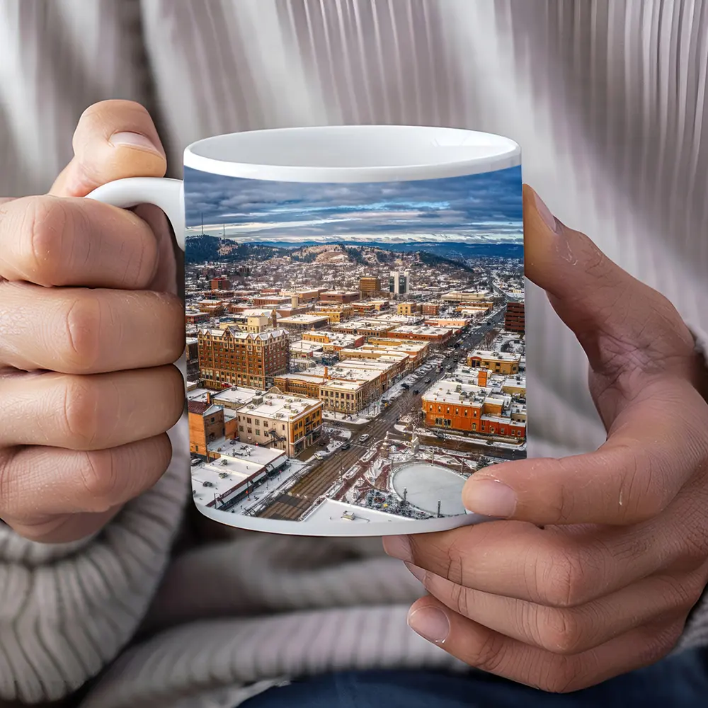 Rapid City Downtown Aerial Winter Snow View – Mugs