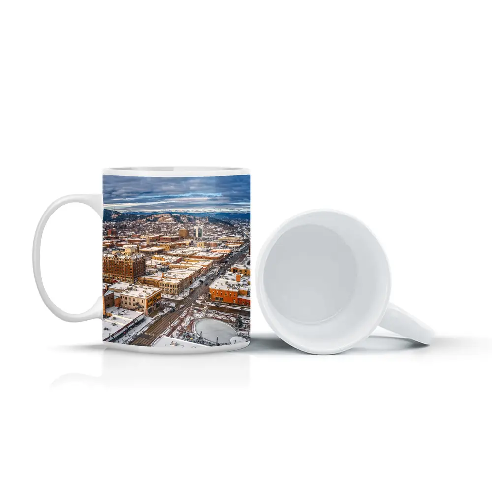 Rapid City Downtown Aerial Winter Snow View – Mugs