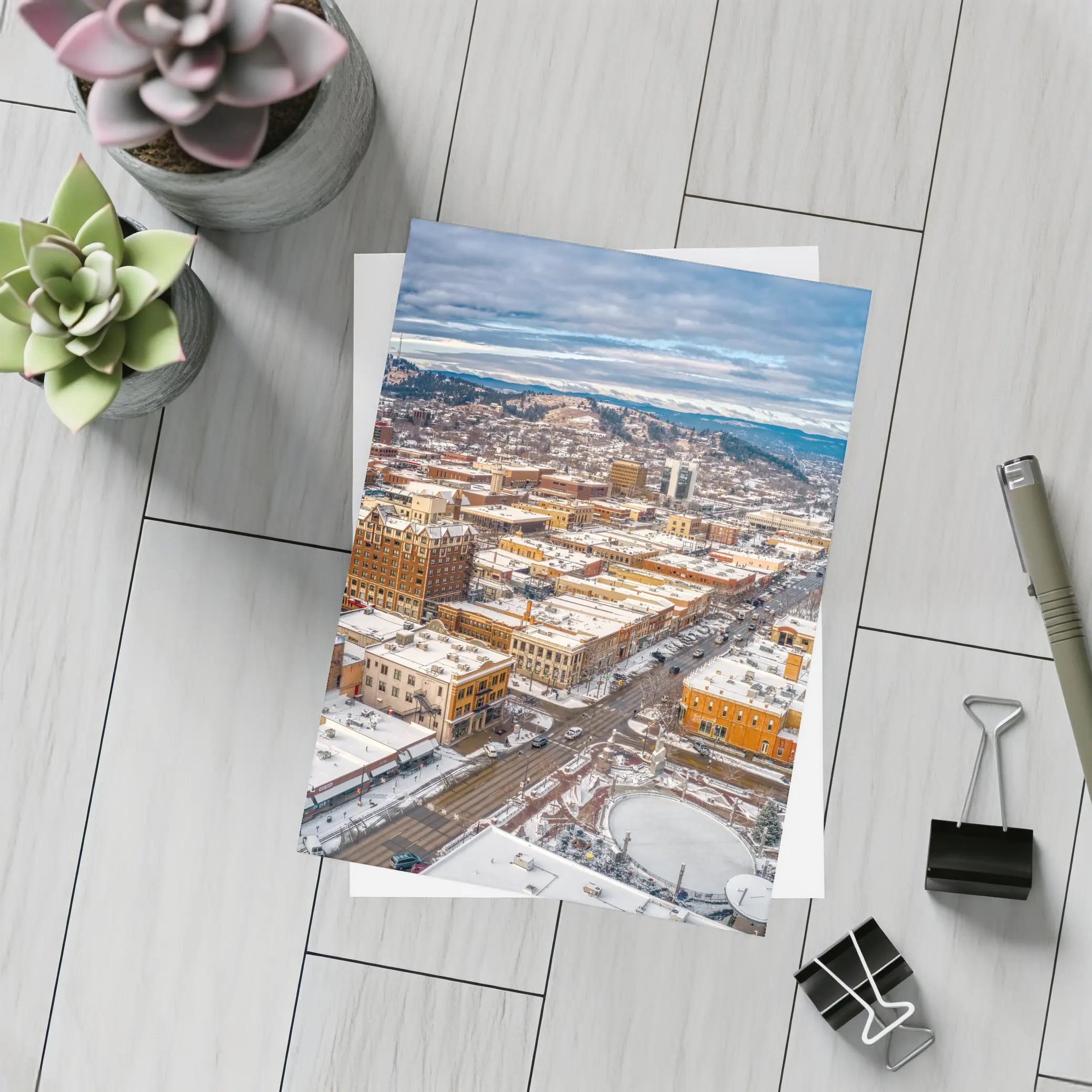 Rapid City Downtown Aerial Winter Snow View – Postcards