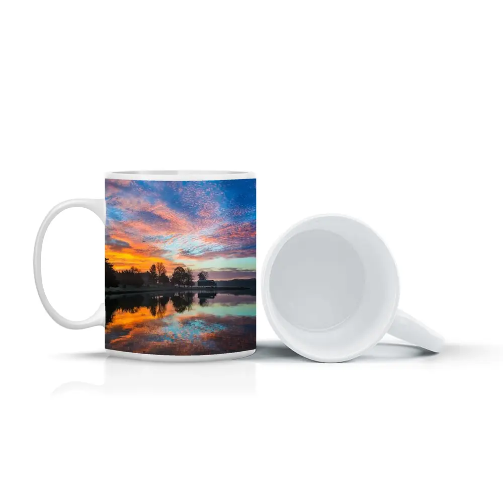 Sunrise Lake Reflection Blue Orange Sky – Mugs