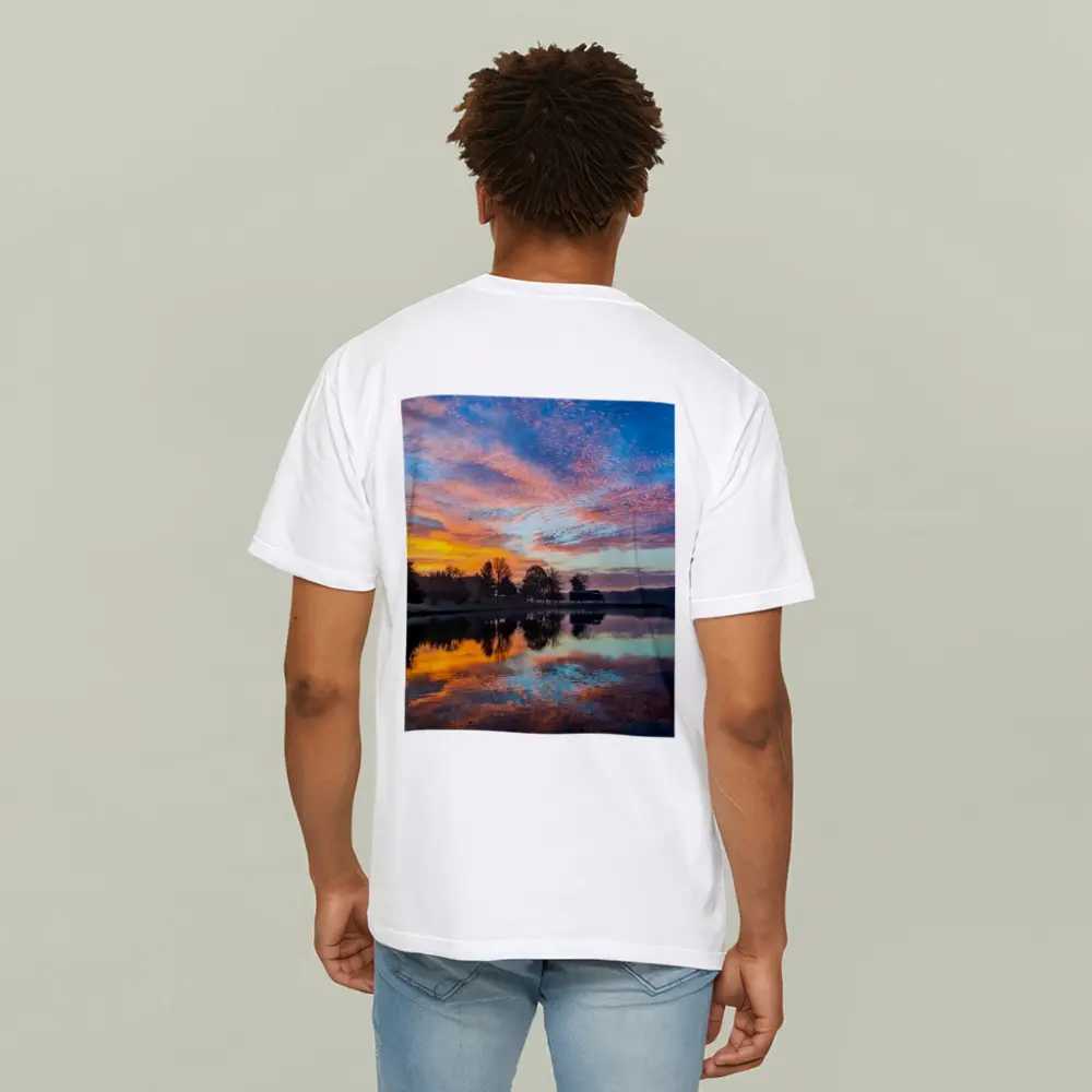 Sunrise Lake Reflection Blue Orange Sky – T-Shirts