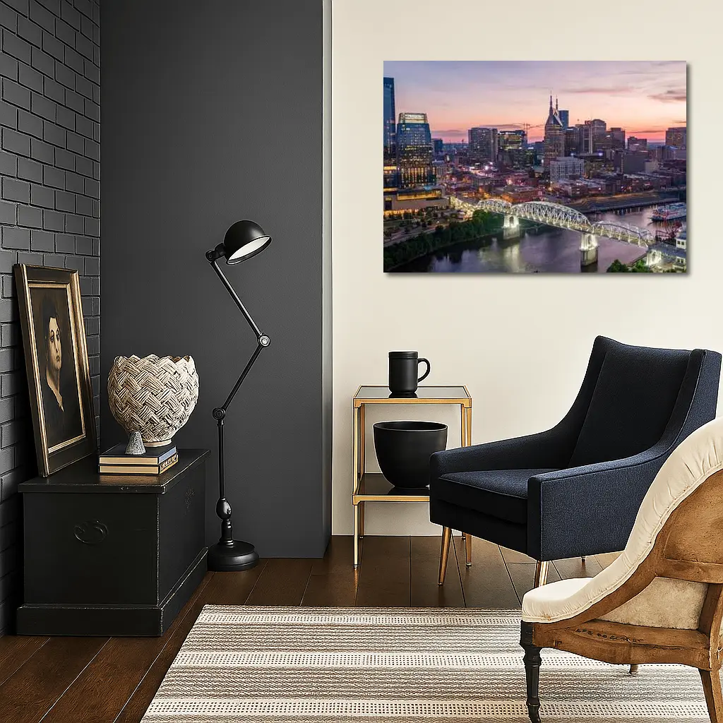 Nashville Skyline Sunset Over Cumberland River – Wall Art