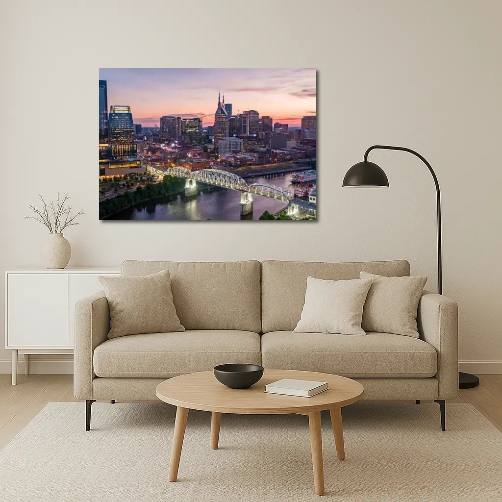 Nashville Skyline Sunset Over Cumberland River – Wall Art