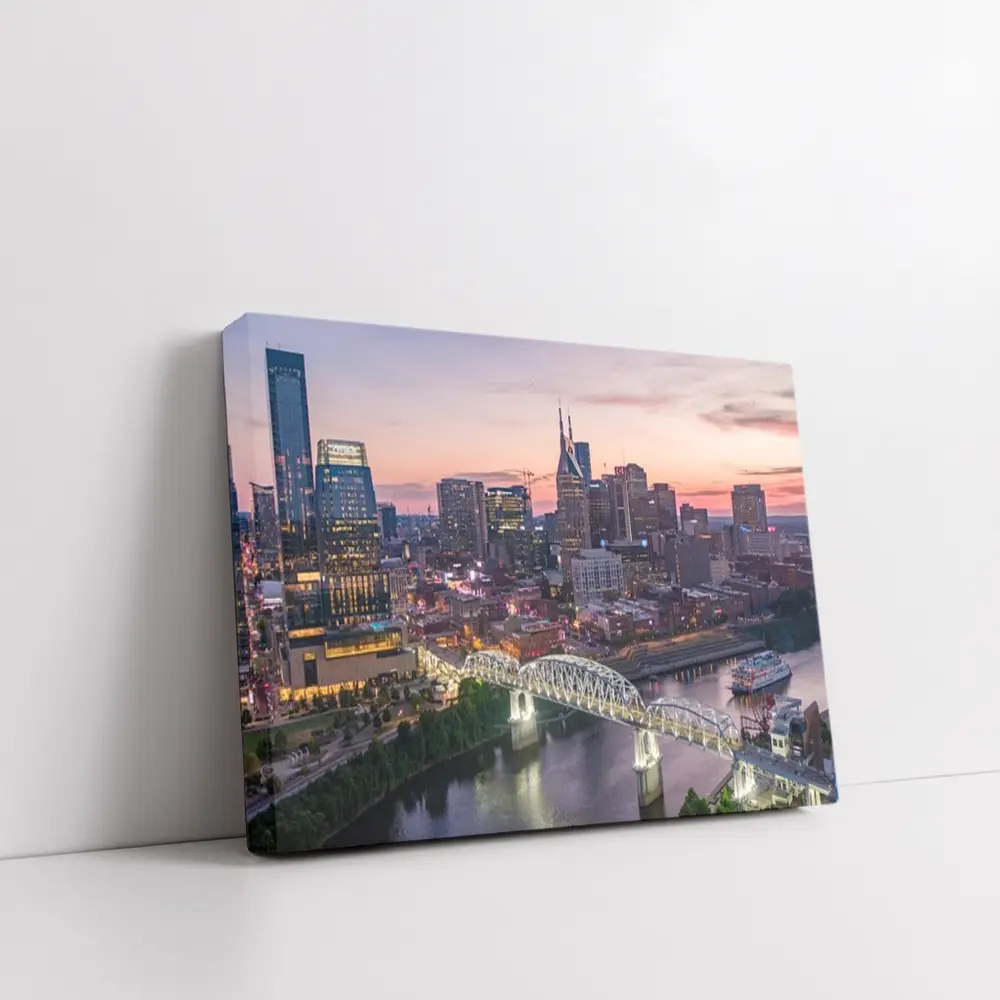 Nashville Skyline Sunset Over Cumberland River – Wall Art