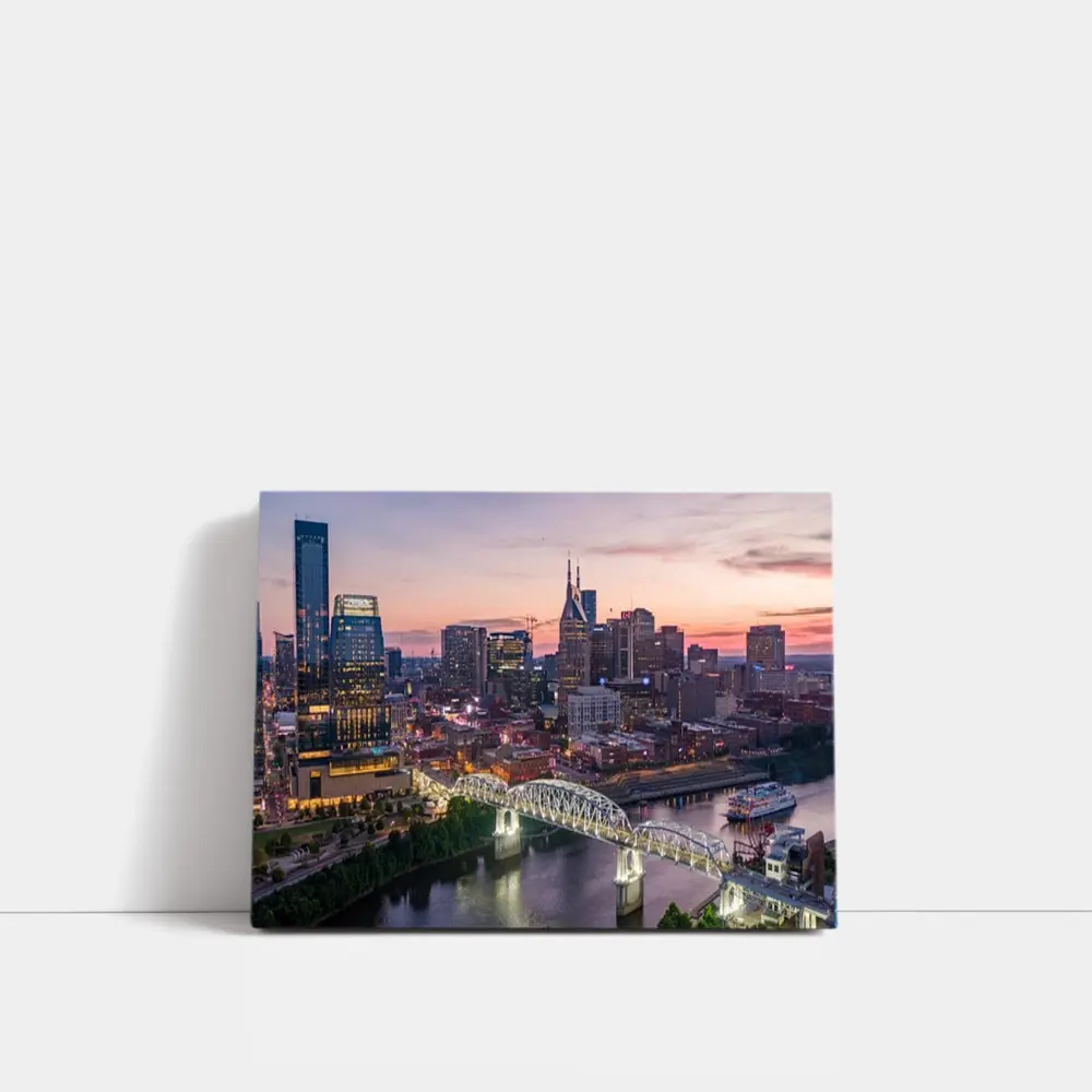 Nashville Skyline Sunset Over Cumberland River – Wall Art