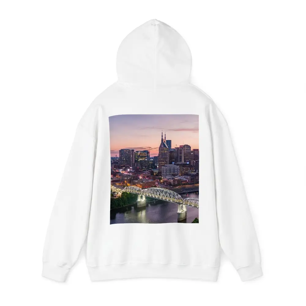 Nashville Skyline Sunset Over Cumberland River – Hoodies