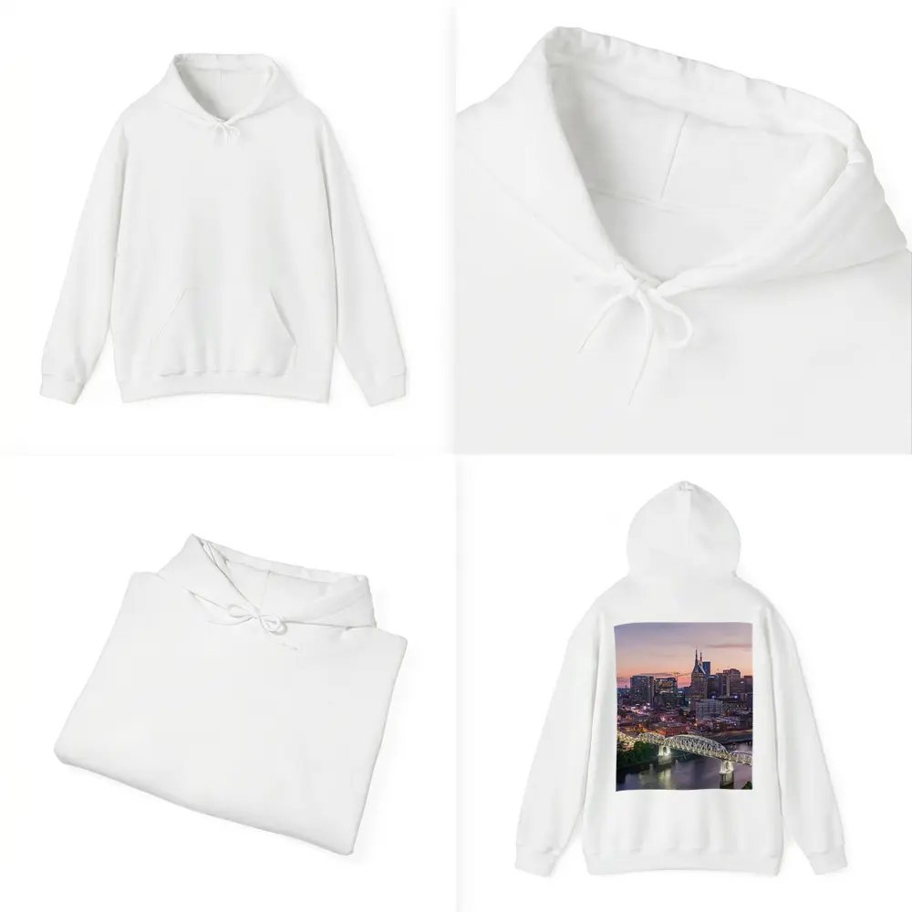 Nashville Skyline Sunset Over Cumberland River – Hoodies