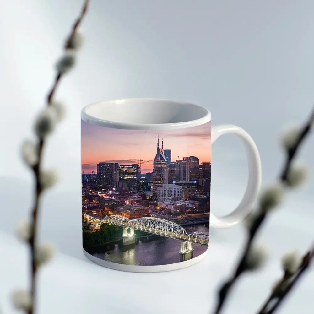 Nashville Skyline Sunset Over Cumberland River – Mugs