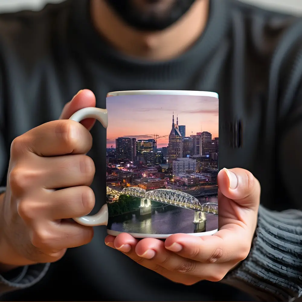 Nashville Skyline Sunset Over Cumberland River – Mugs