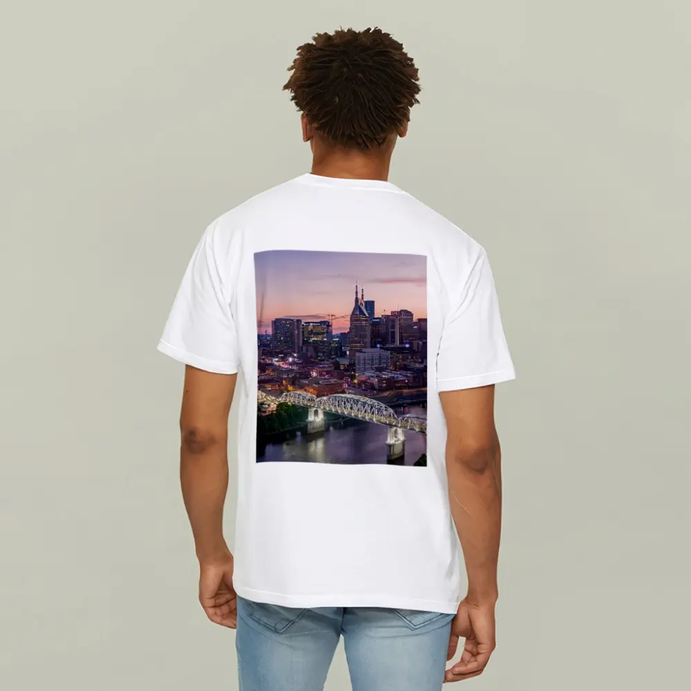 Nashville Skyline Sunset Over Cumberland River – T-Shirts