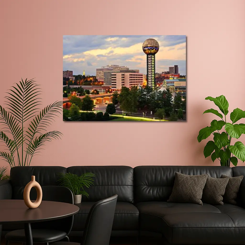 Knoxville Tennessee Sunsphere Skyline Dusk View – Wall Art