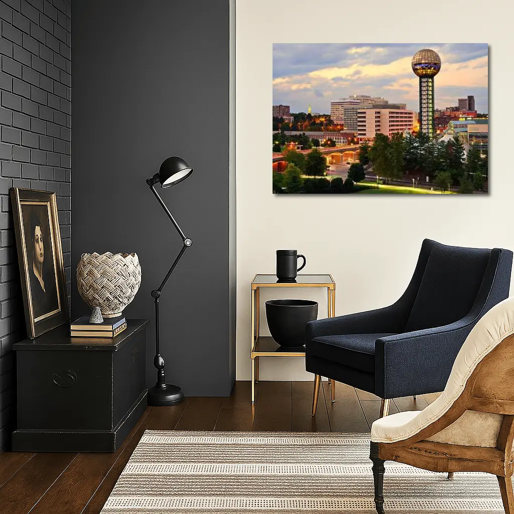 Knoxville Tennessee Sunsphere Skyline Dusk View – Wall Art