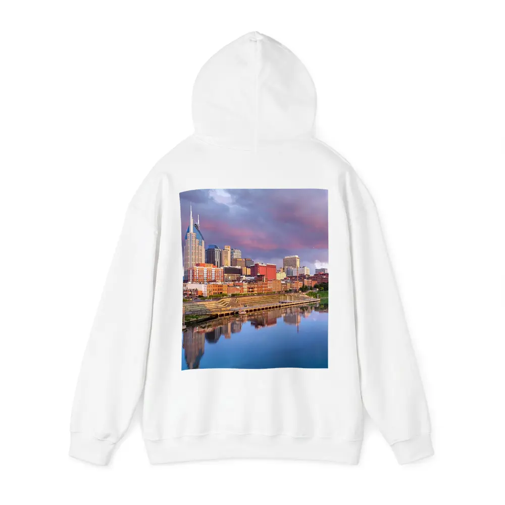 Nashville Skyline Reflecting Cumberland River Sunset – Hoodies