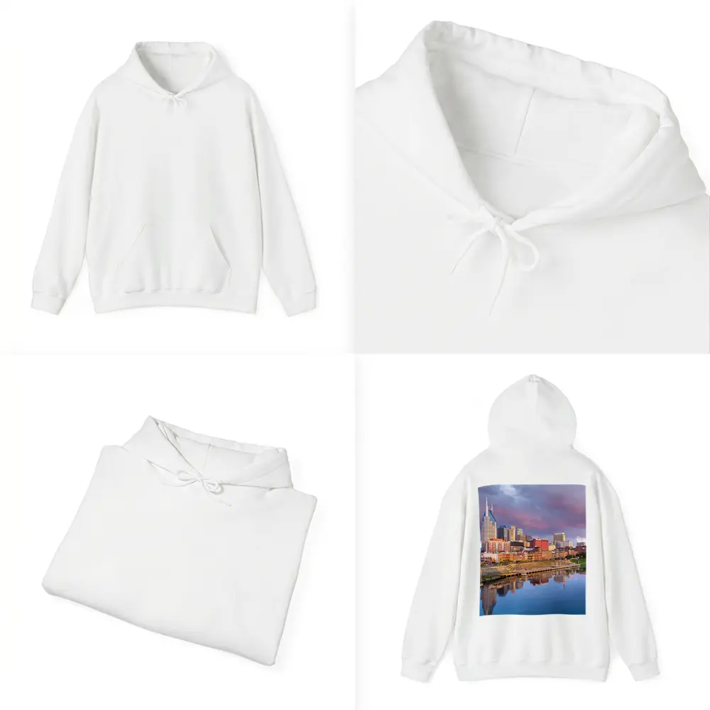 Nashville Skyline Reflecting Cumberland River Sunset – Hoodies