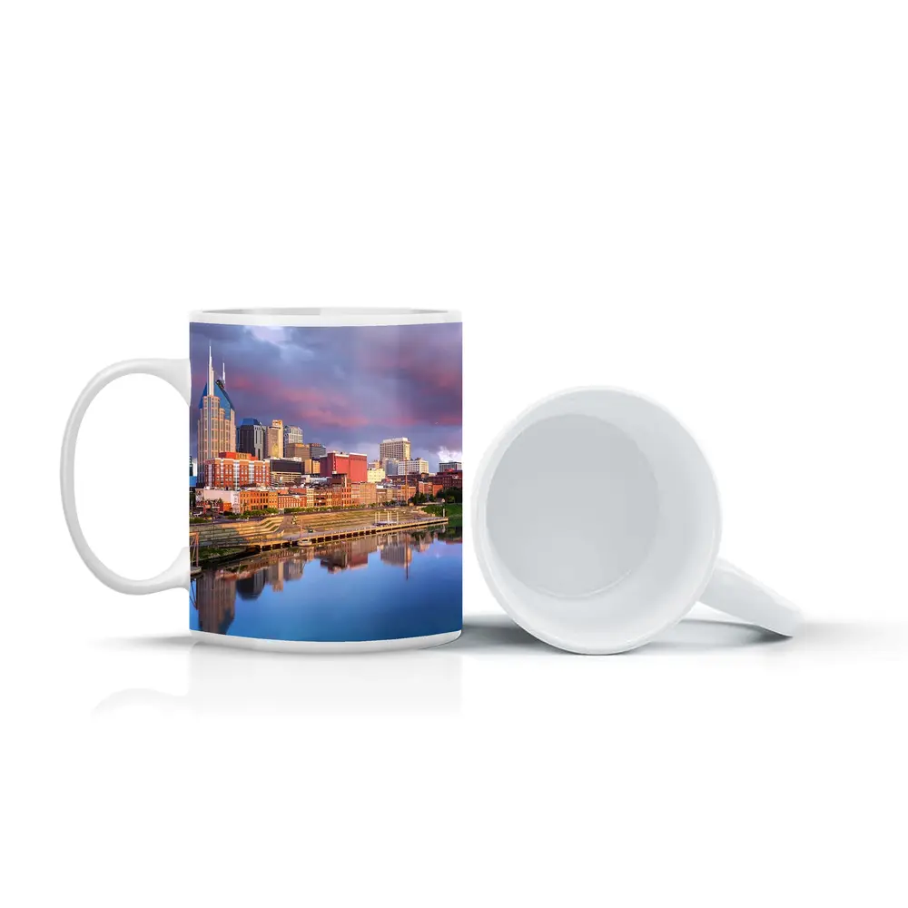Nashville Skyline Reflecting Cumberland River Sunset – Mugs