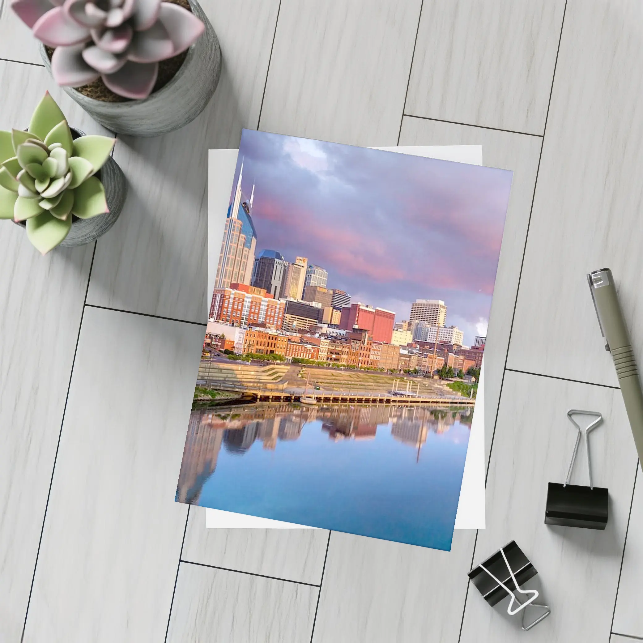 Nashville Skyline Reflecting Cumberland River Sunset – Postcards