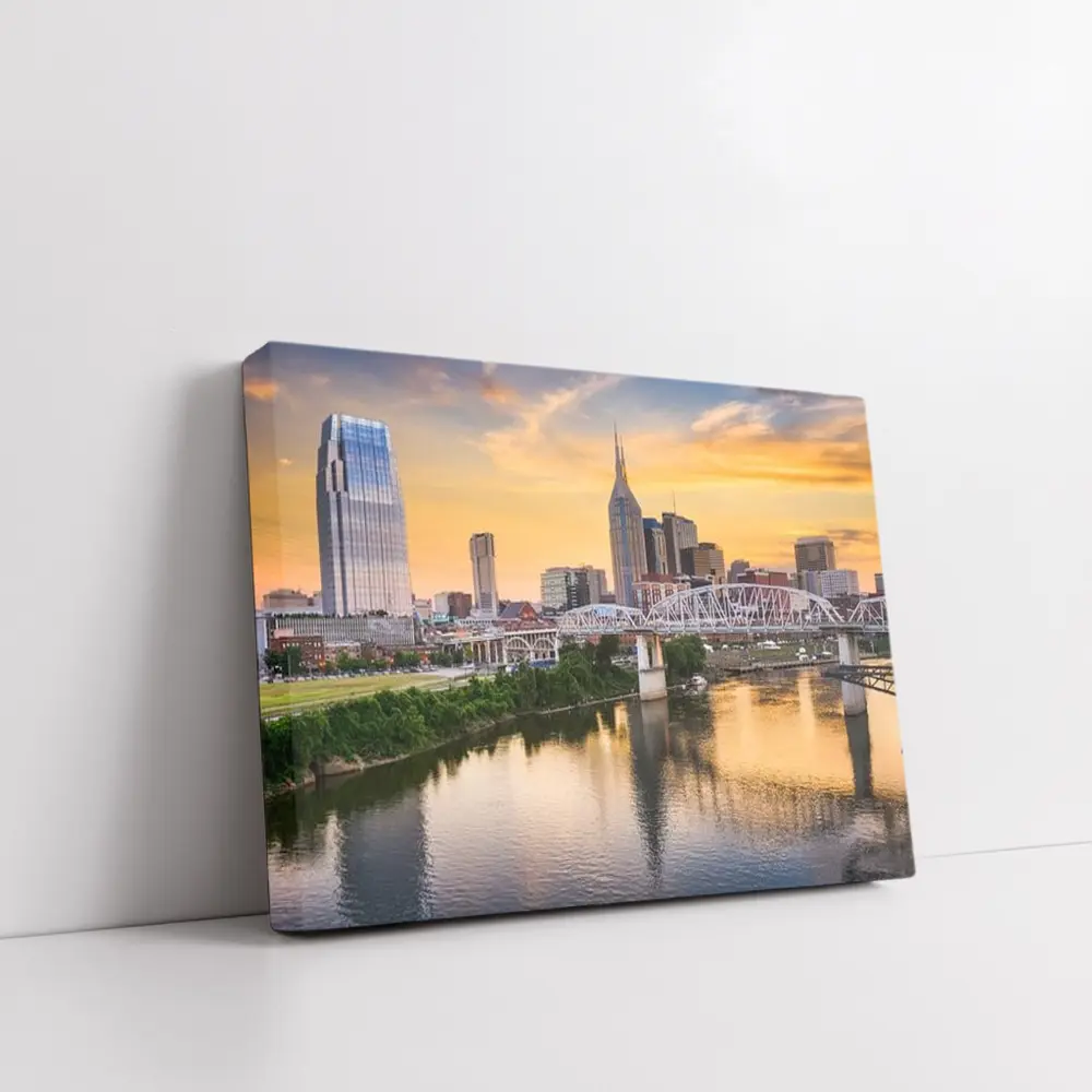 Nashville Skyline Sunset Over Cumberland River – Wall Art