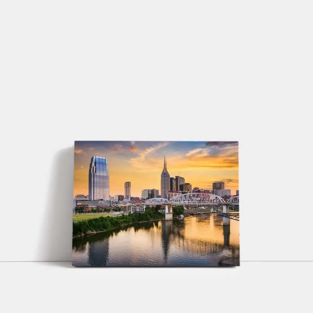 Nashville Skyline Sunset Over Cumberland River – Wall Art