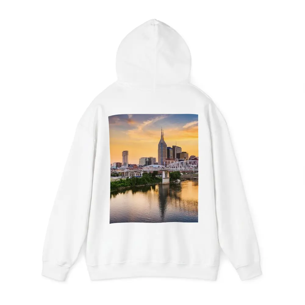 Nashville Skyline Sunset Over Cumberland River – Hoodies